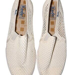 Keds Women 8.5 White Fishnet Breathable Lace Crochet Slip on Sneakers shoes NEW!